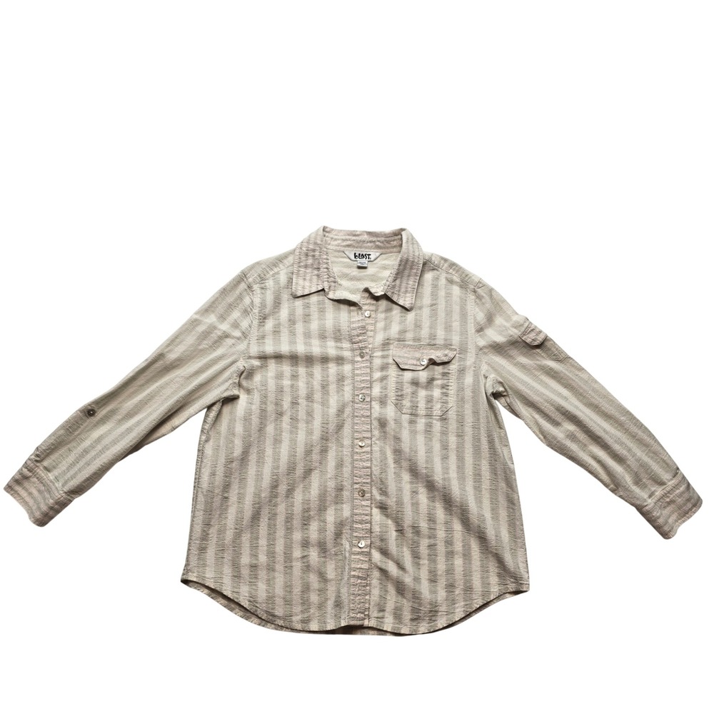Blast Striped‎ Button Up Linen Blend Boho Cottagecore Women PL